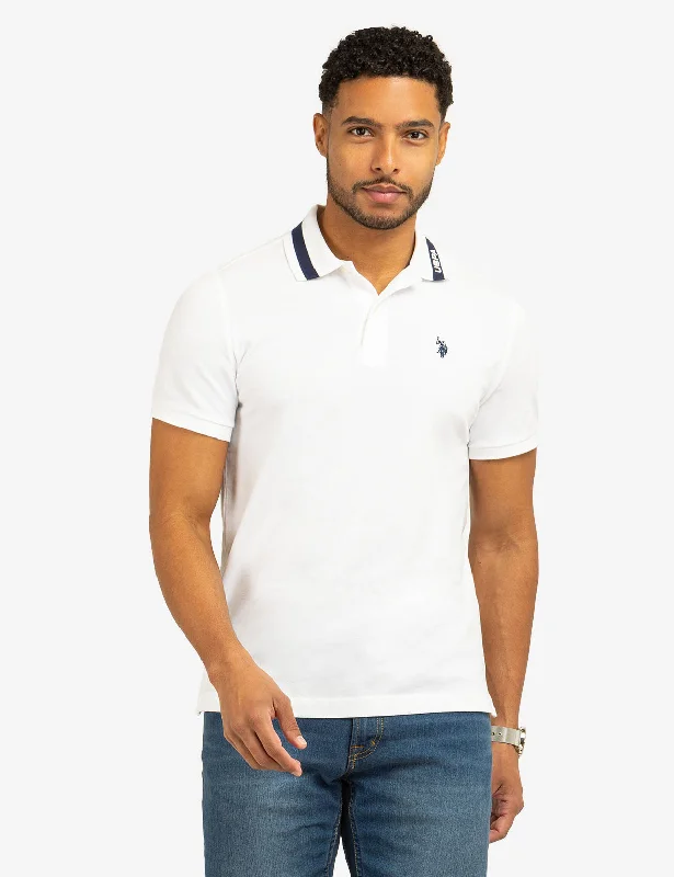 PIQUE POLO SHIRT WITH TIPPED COLLAR AND USPA PRINT