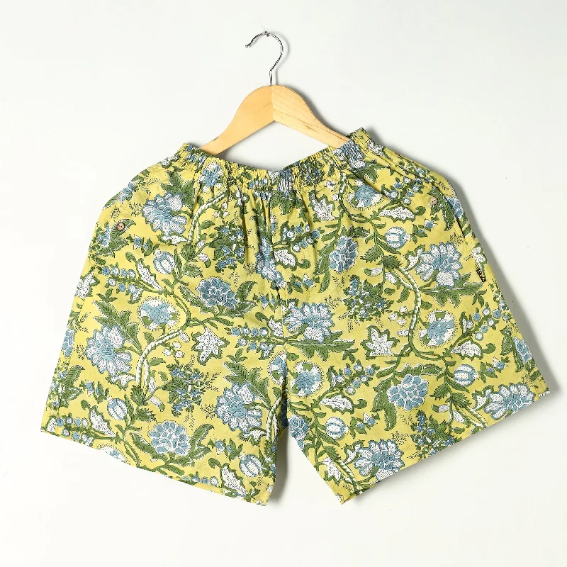 Green - Sanganeri Block Printed Cotton Unisex Boxer/Shorts