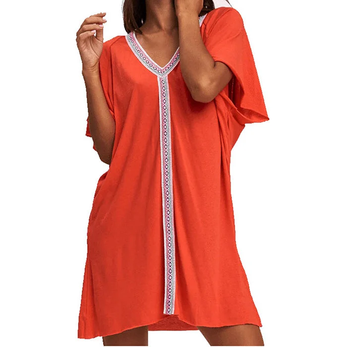 Pitusa Pima Abaya Tunic Dress Cover Up - Blood Orange