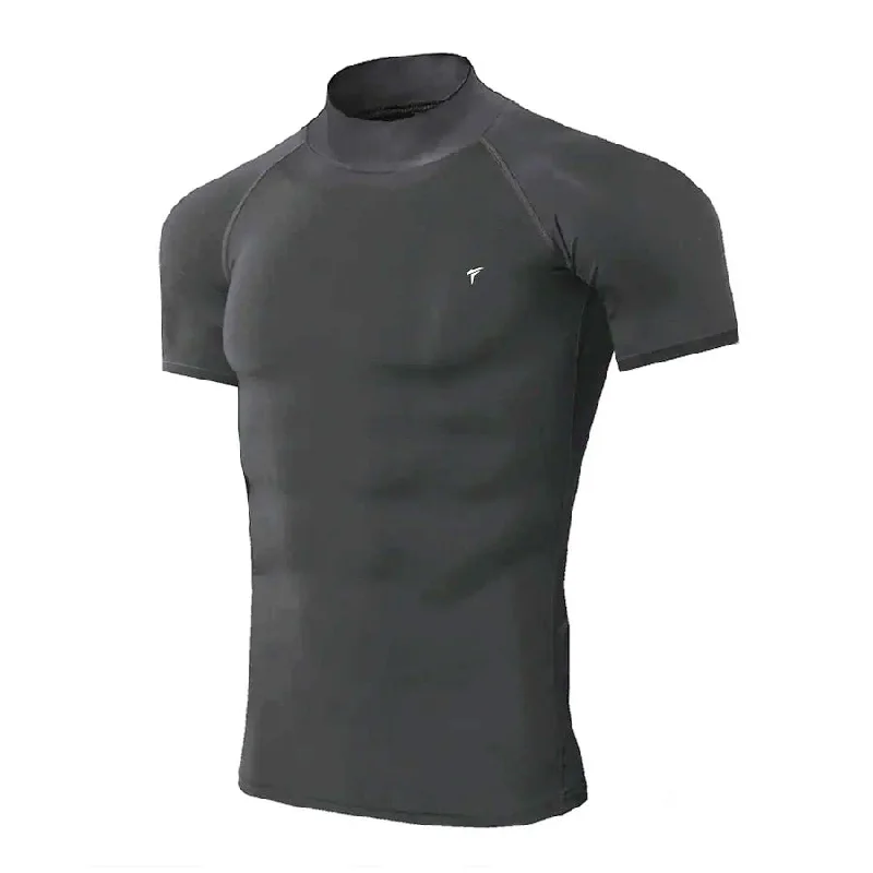 Half Sleeve Grey Mock Neck Compression Tee