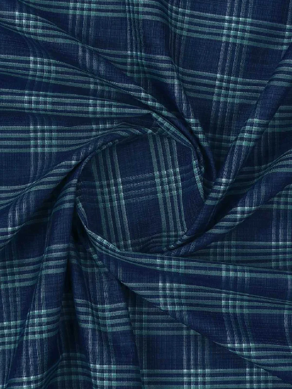 Mens Cotton Rich Checked Blue with Green Shirt Fabric High Style