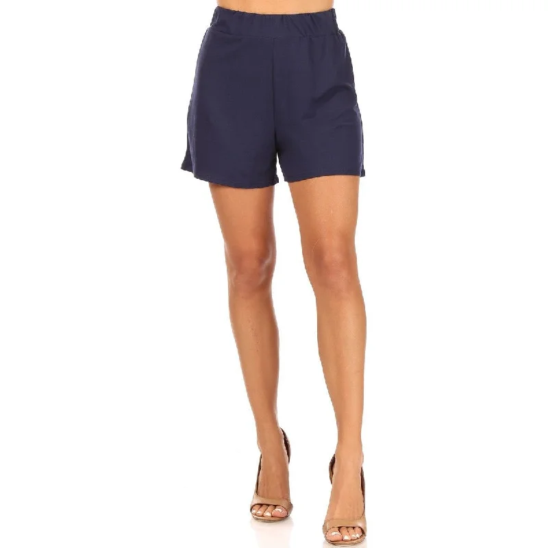 Solid High Rise Loose Fit Shorts, Navy