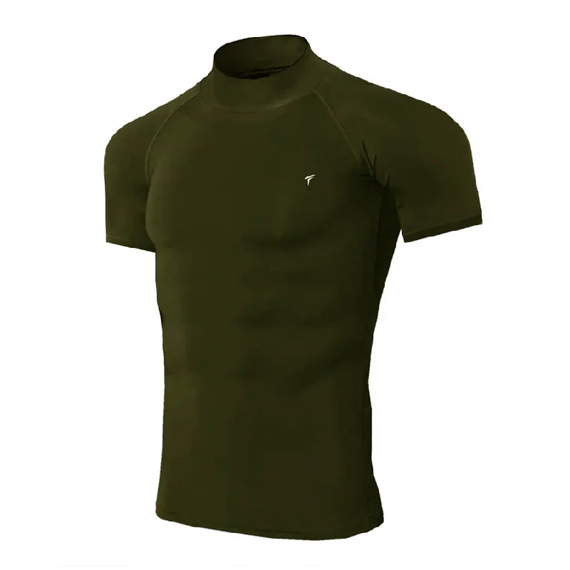 Half Sleeve Olive Mock Neck Compression Tee