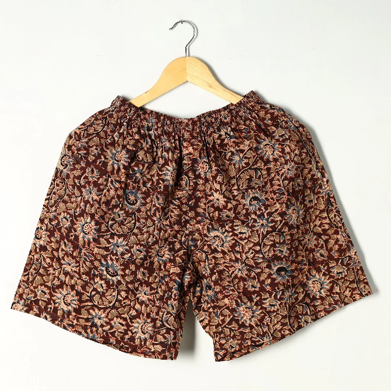 Brown - Kalamkari Block Printed Cotton Unisex Boxer/Shorts