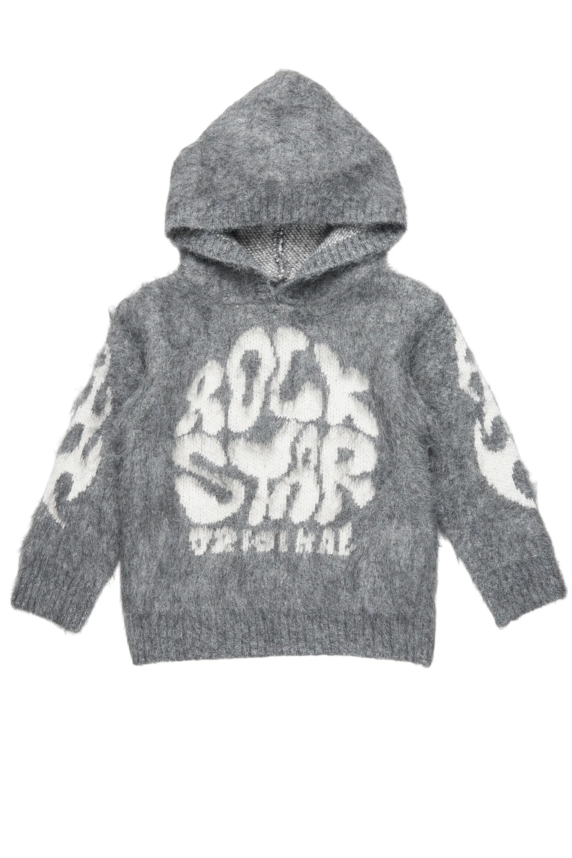 Boys Hakon Grey Graphic Knitted Mohair Hoodies