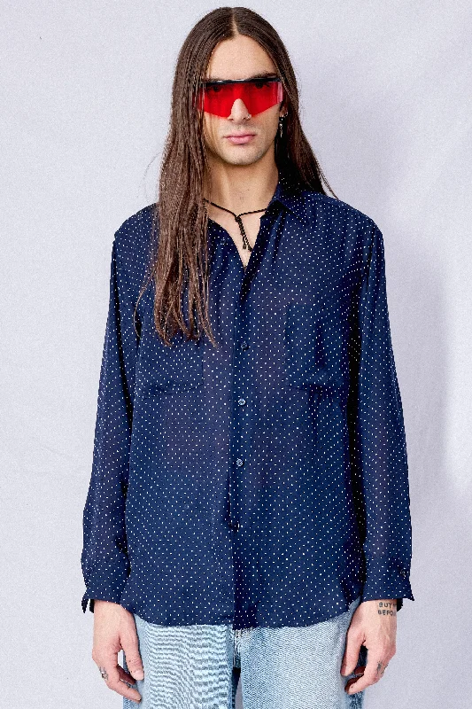 Navy Blue Polka Dot Rayon Dress Shirt