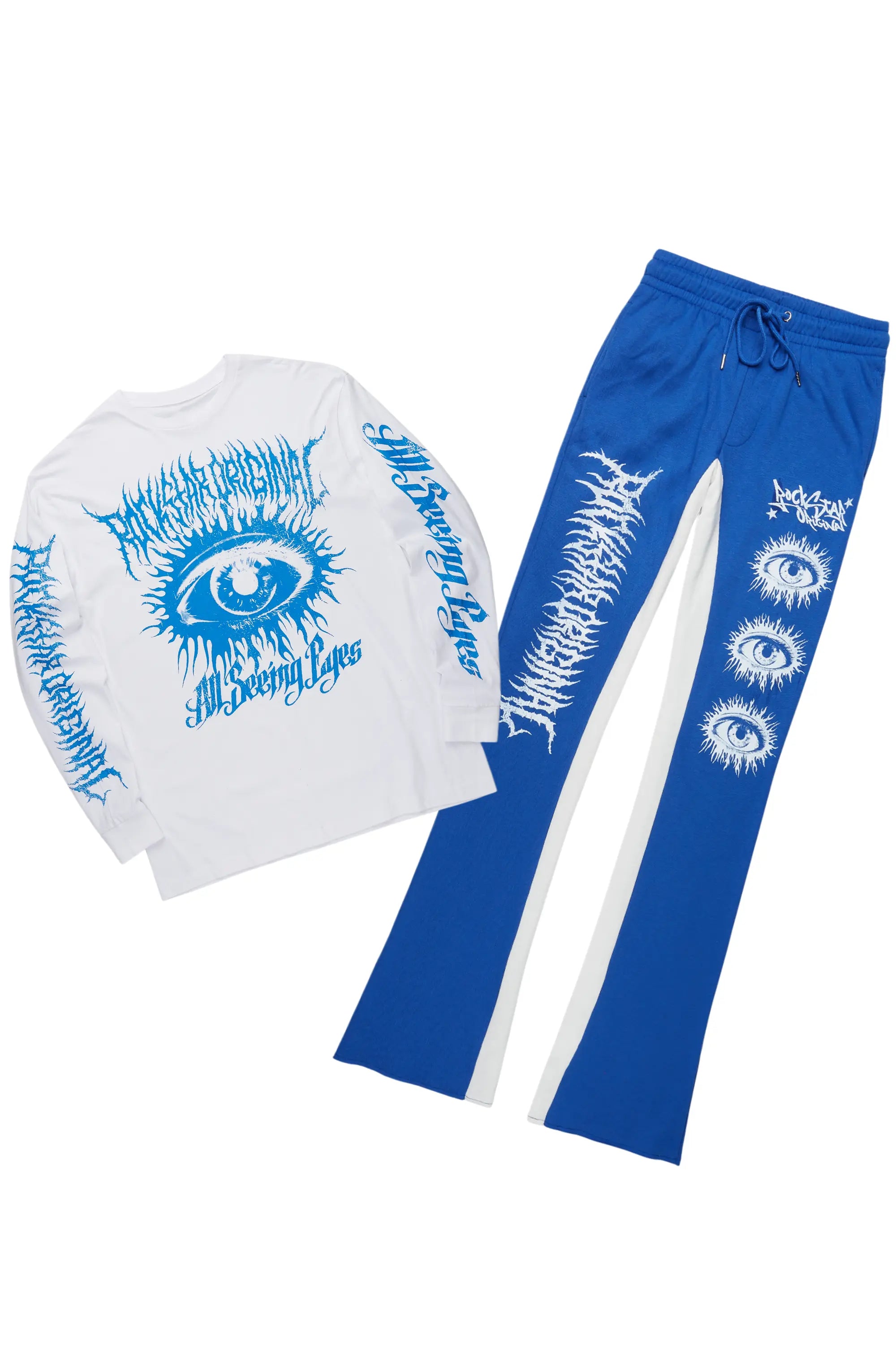 All Seeing Eyes White/Royal Long Sleeve T-Shirt/Baggy Pant Set