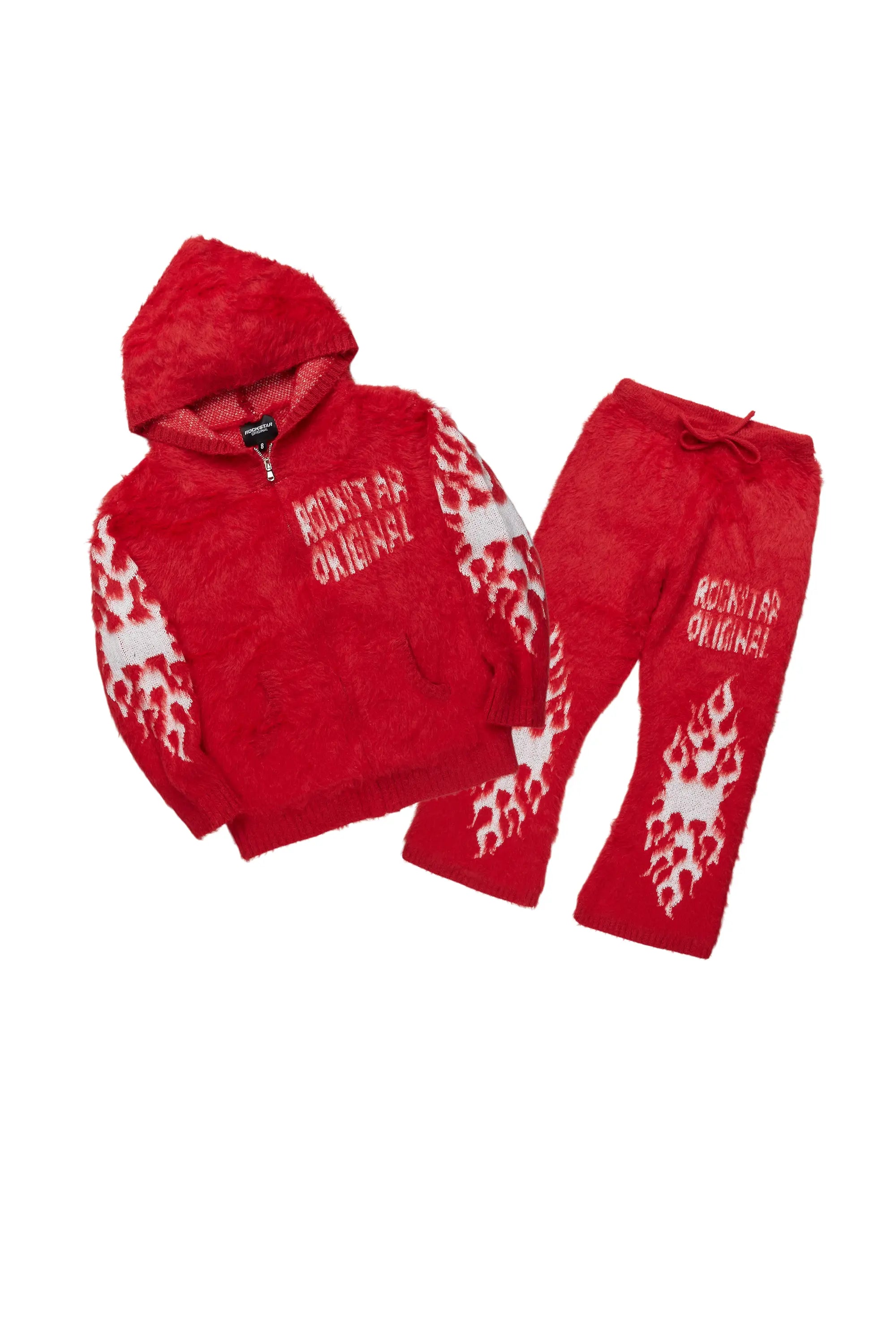 Boys Toshio Red Stacked Flare Knitted Mohair Track Set