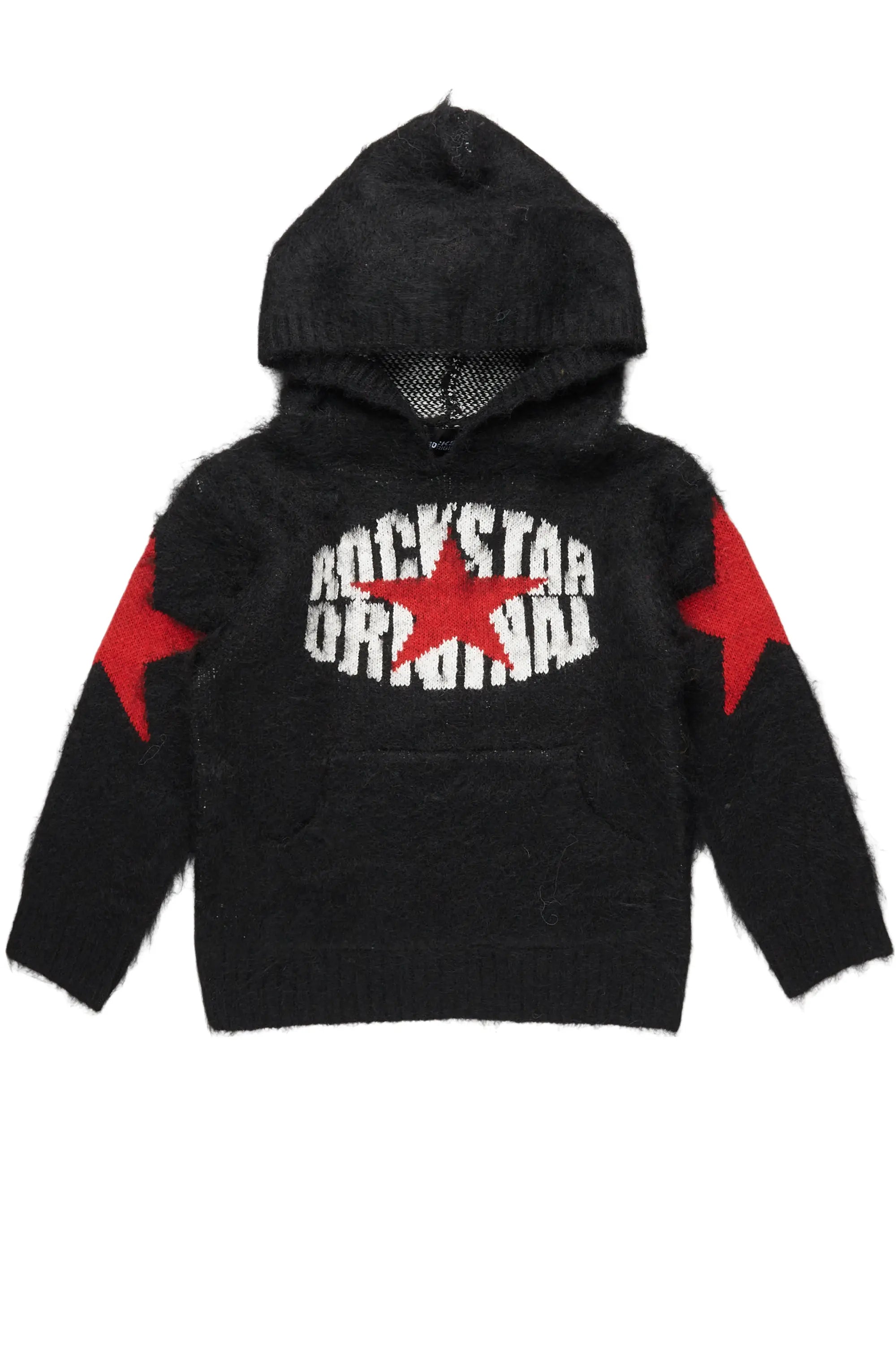 Boys States Black Graphic Knitted Mohair Hoodie