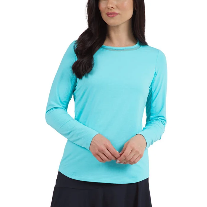 Ibkul Womens Long Sleeve Crew Solid Top - Seafoam