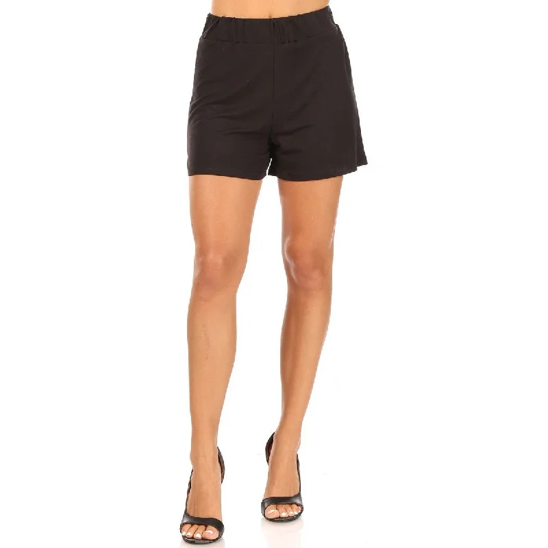 Solid High Rise Loose Fit Shorts, Black