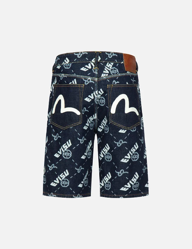 Monogram Print Denim Shorts