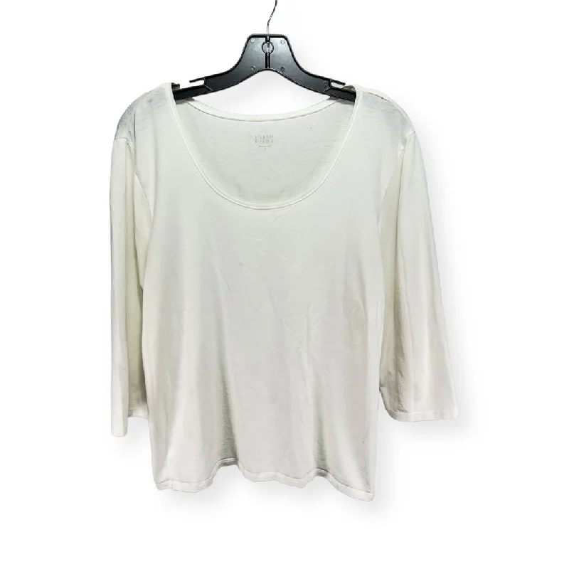 White Top Long Sleeve Designer Eileen Fisher, Size L