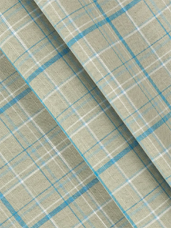 100% Cotton Mens Checked Shirt Fabric Light Green Liberty Cotton