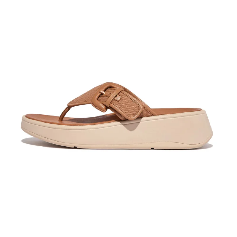 FitFlop F-Mode Flatform Buckle Canvas Sandals - Latte Tan