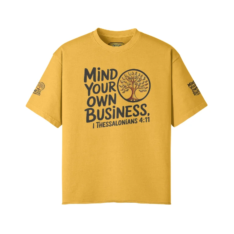 Outspoken Designs 06-01 "Mind Your Own Business" Designer Drop Shoulder Faded Raw Hem Unisex T-shirt (6 colors) Trendy Men's Bucket