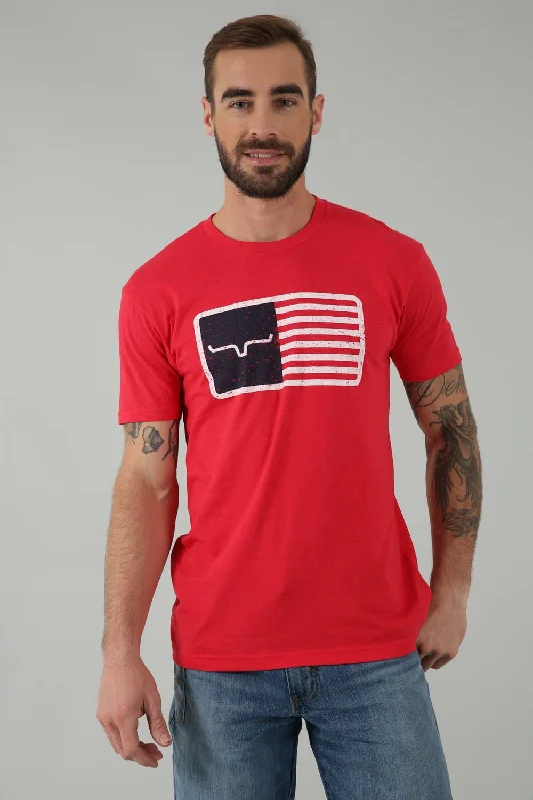 Kimes Ranch Mens American Trucker Tee Red Cotton Blend S/S T-Shirt Trendy Men's Scandinavian