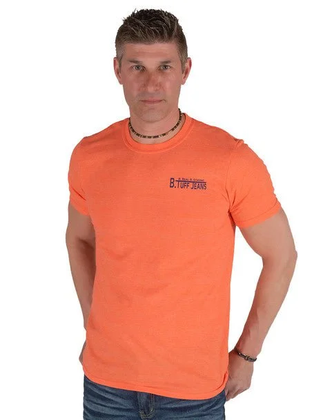 B Tuff Mens Left Chest Logo Orange Cotton Blend S/S T-Shirt Unique Men's Patch