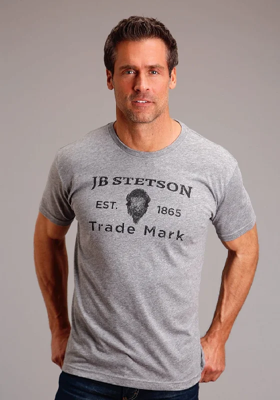 Stetson Mens Buffalo Head Grey Cotton Blend S/S T-Shirt Sharp Men's Italian