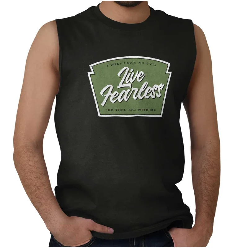 Live Fearless in God Sleeveless T Shirt Preppy Men's College