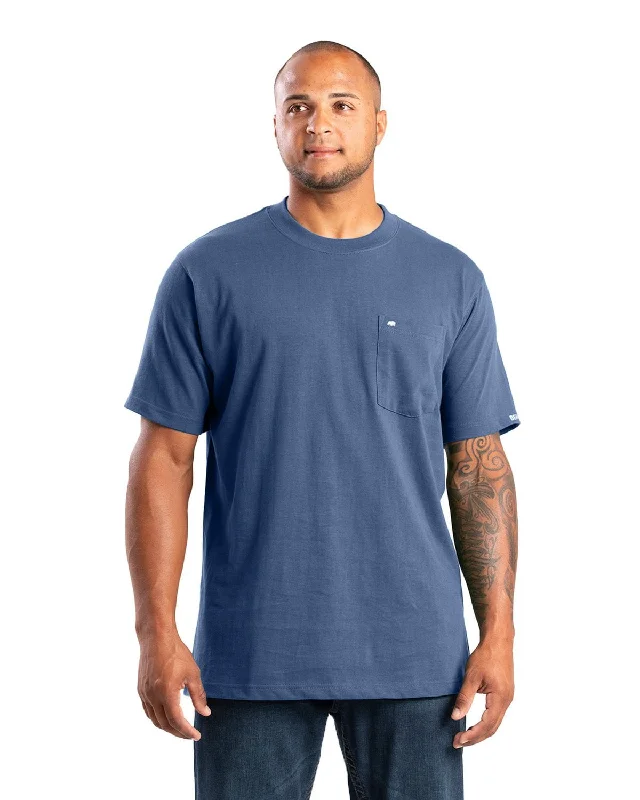 Berne Mens Highland Heavyweight Pocket Dusted Navy Cotton Blend S/S T-Shirt Traditional Men's Wool