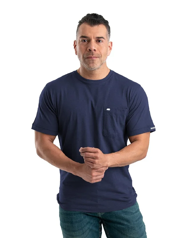 Berne Apparel Mens Performance Pocket Tee Navy Cotton Blend L/S T-Shirt Refined Men's Hand