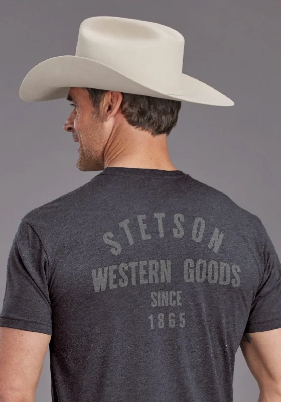 Stetson Mens Western Goods Blue Cotton Blend S/S T-Shirt Polished Men's Silk