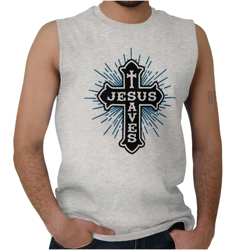 Jesus Saves Sleeveless T-Shirt Polished Men's Satin