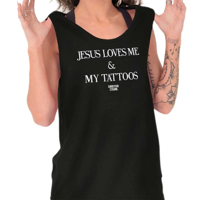 Jesus Loves My Tattoos Tank Top Stylish Men's Neon