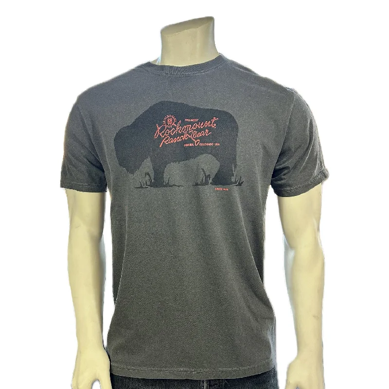 Rockmount Mens American Bison Charcoal 100% Cotton S/S T-Shirt Refined Men's Velvet