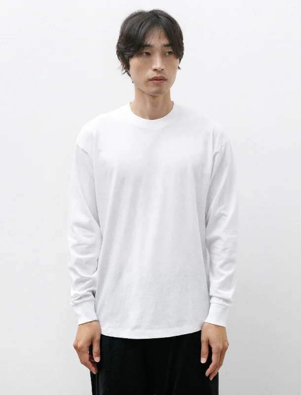 Cotton Jersey Long Sleeve T-Shirt White Monochromatic Office Style