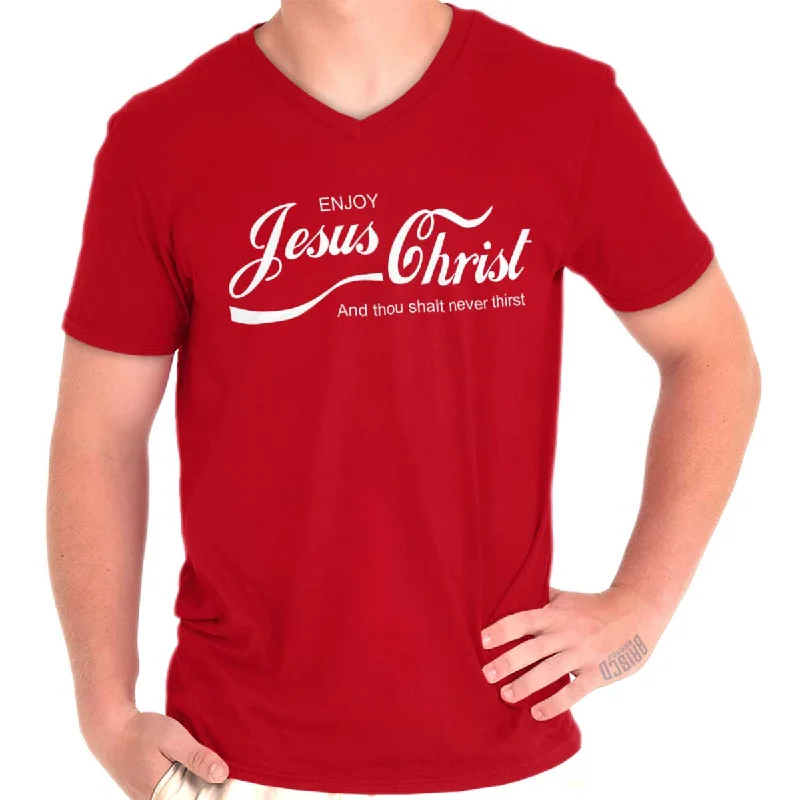 Enjoy Jesus Christ V-Neck T-Shirt Trendy Men's Scandinavian