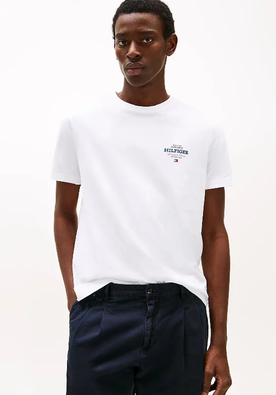 Tommy Hilfiger Logo Crew Neck T-Shirt, White Trendy Men's Oversized