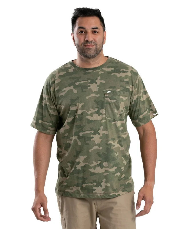 Berne Mens Performance Pocket Tee Forest Camo Cotton Blend S/S T-Shirt Casual Men's Loose