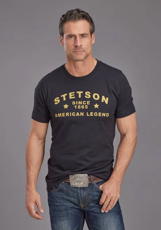 Stetson Mens American Legend Black 100% Cotton S/S T-Shirt Cclassic Men's Tweed