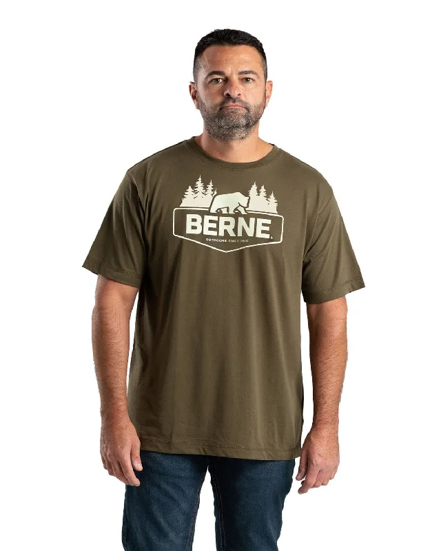 Berne Mens Outdoor Logo Cedar Green Cotton Blend S/S T-Shirt Hip Men's Urban