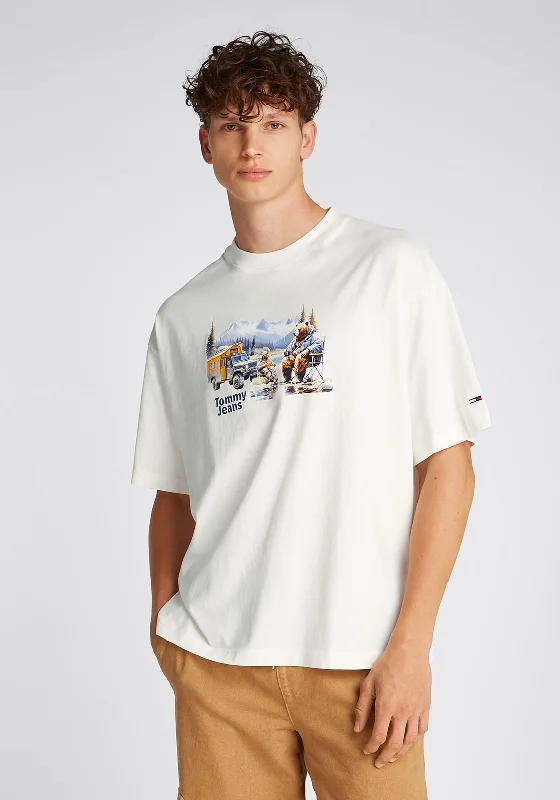 Tommy Jeans Camping Graphic T-Shirt, Off Pearl Polished Men's Satin