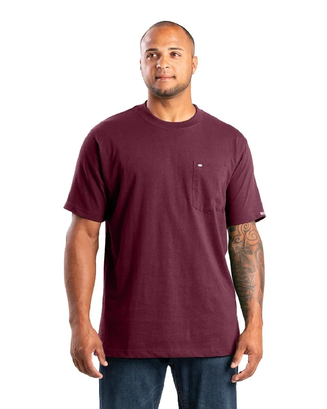 Berne Mens Highland Heavyweight Pocket Burgundy 100% Cotton S/S T-Shirt Artistic Men's Hand