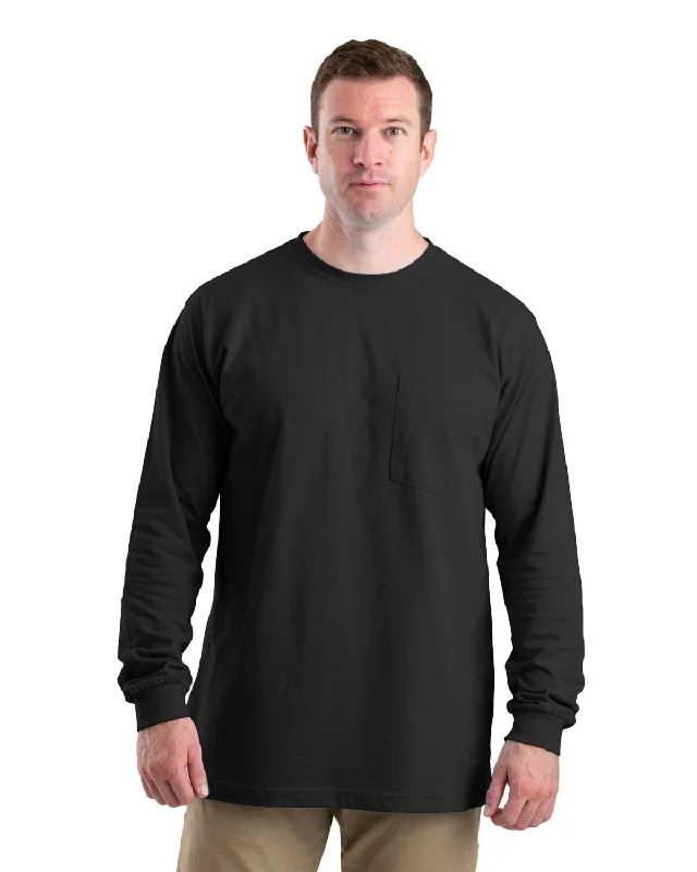 Berne Apparel Mens Heavyweight Pocket Tee Black 100% Cotton L/S T-Shirt Monochromatic All