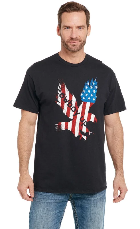 Cowboy Up Mens Patriotic Eagle Black 100% Cotton S/S T-Shirt Laid