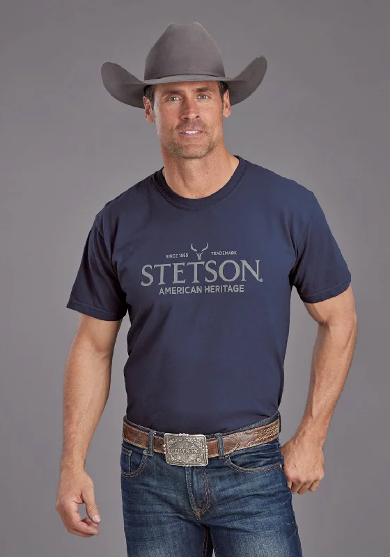 Stetson Mens American Heritage Blue 100% Cotton S/S T-Shirt Practical Men's Multi