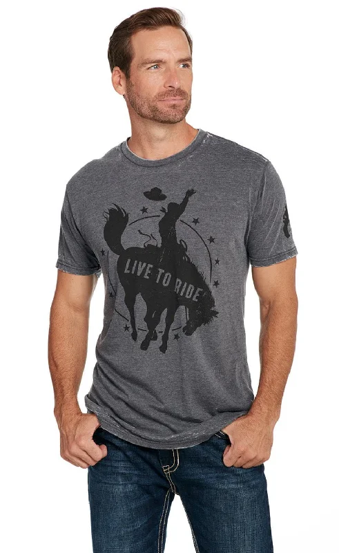 Cowboy Up Mens Live To Ride Vintage Grey 100% Cotton S/S T-Shirt Polished Men's Silk