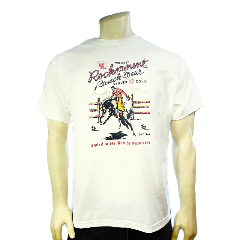 Rockmount Mens Bronc Rider White 100% Cotton S/S T-Shirt Traditional Men's Wool