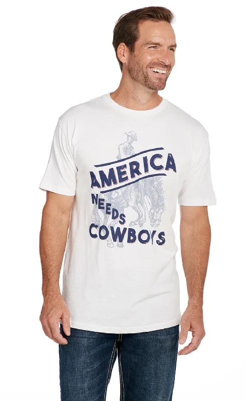 Cowboy Up Mens America Needs Cowboys White 100% Cotton S/S T-Shirt Elegant Men's Cashmere