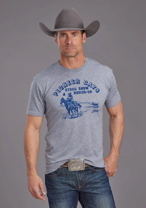 Stetson Mens Pioneer Round Up Grey Cotton Blend S/S T-Shirt Dapper Men's 1920S