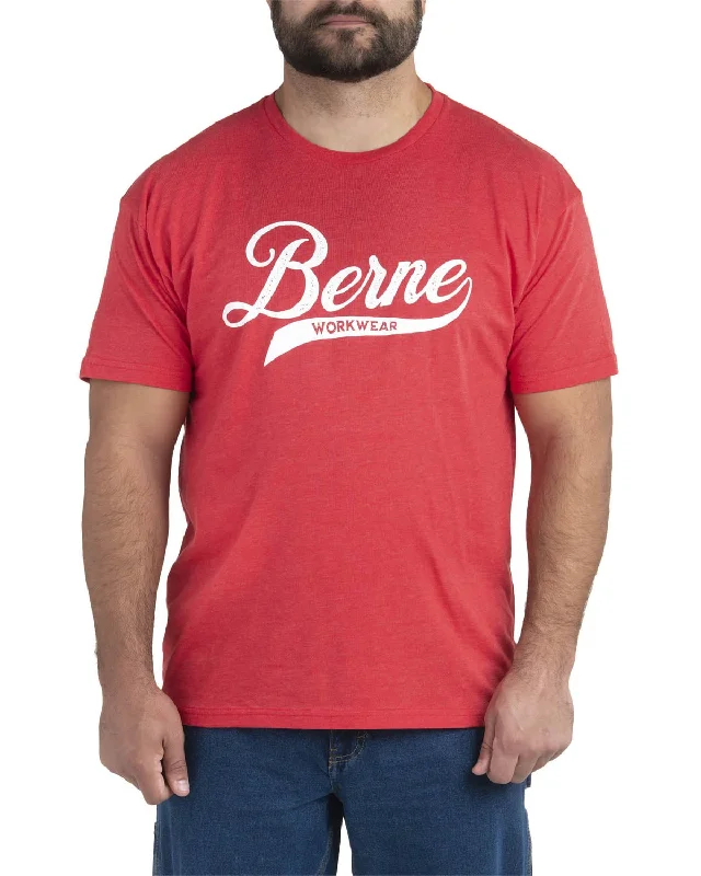 Berne Mens Deep Red Cotton Blend Script Tee S/S Sophisticated Men's French