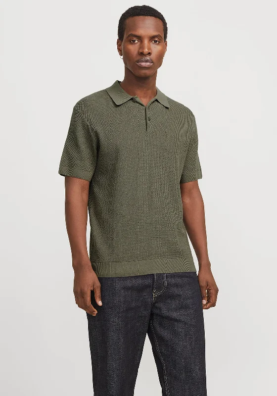 Jack & Jones Cooper Knit Polo Shirt, Tea Leaf Green Relaxed Men's Australian 