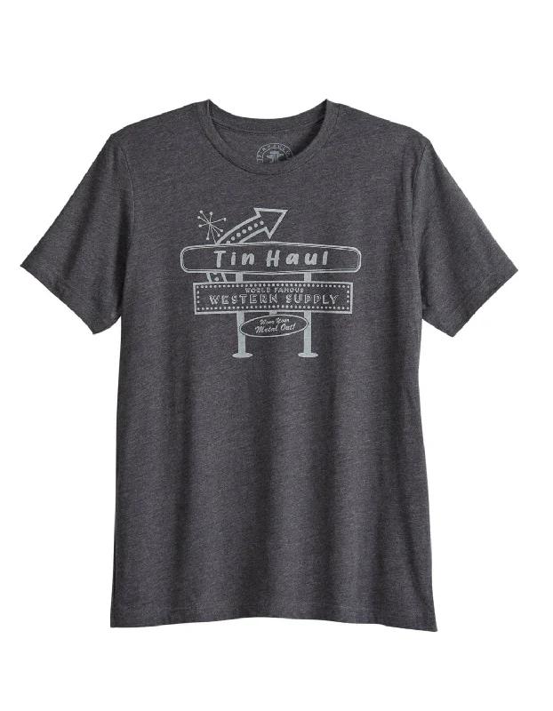 Tin Haul Mens World Famous Sign Grey Cotton Blend S/S T-Shirt Luxurious Men's High