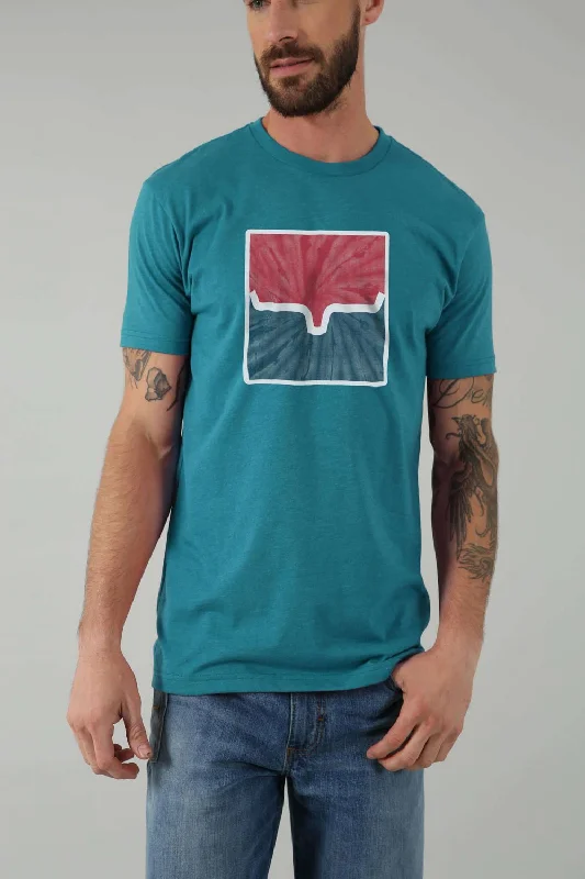 Kimes Ranch Mens Space Dye Teal Cotton Blend S/S T-Shirt Refined Men's Classic 