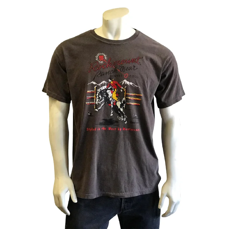 Rockmount Mens Bronc Rider Brown 100% Cotton S/S T-Shirt Youthful Men's Anime